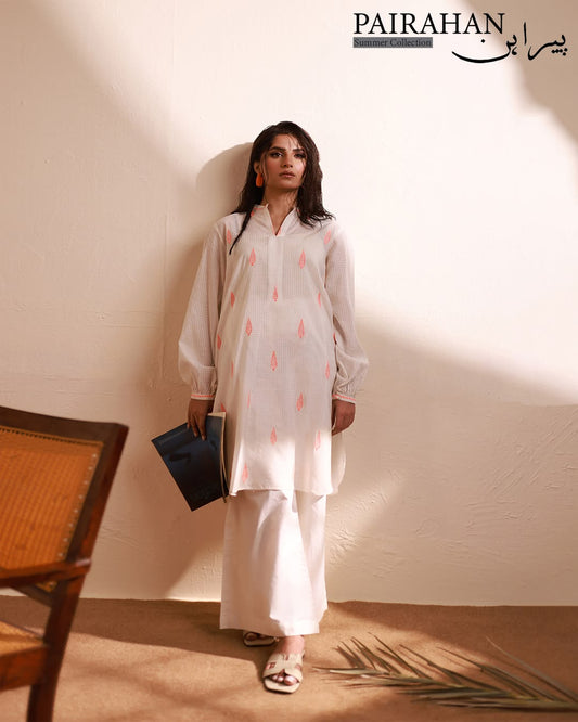 Ivory Dobby Embroidered Kurti - 1 PC