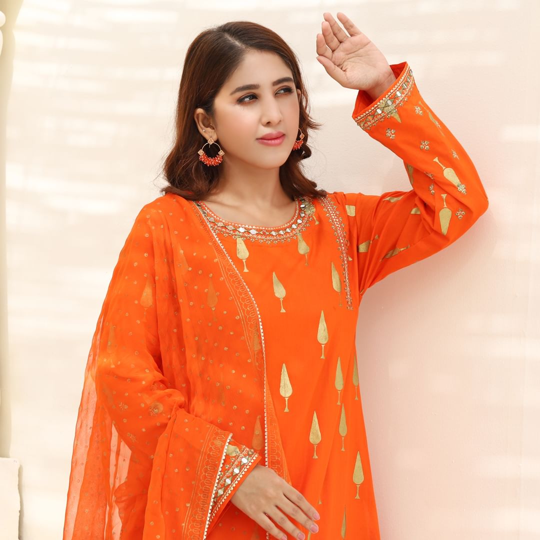 Orange Lawn Embroidered Suit - 3PC