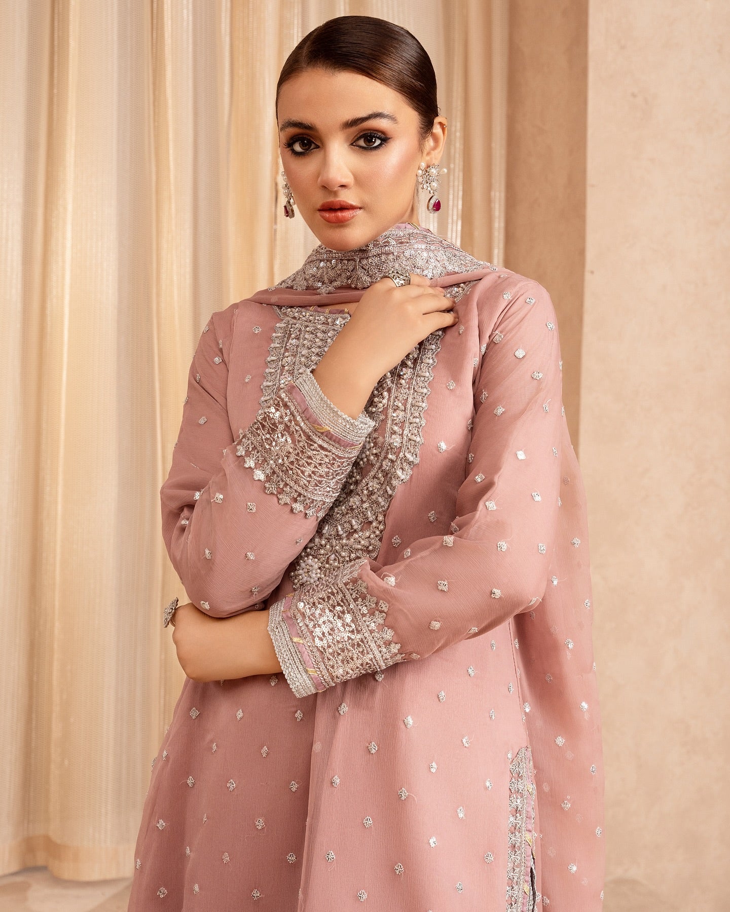 Chiffon Embellished 3-Piece Gharara Suit - Pink