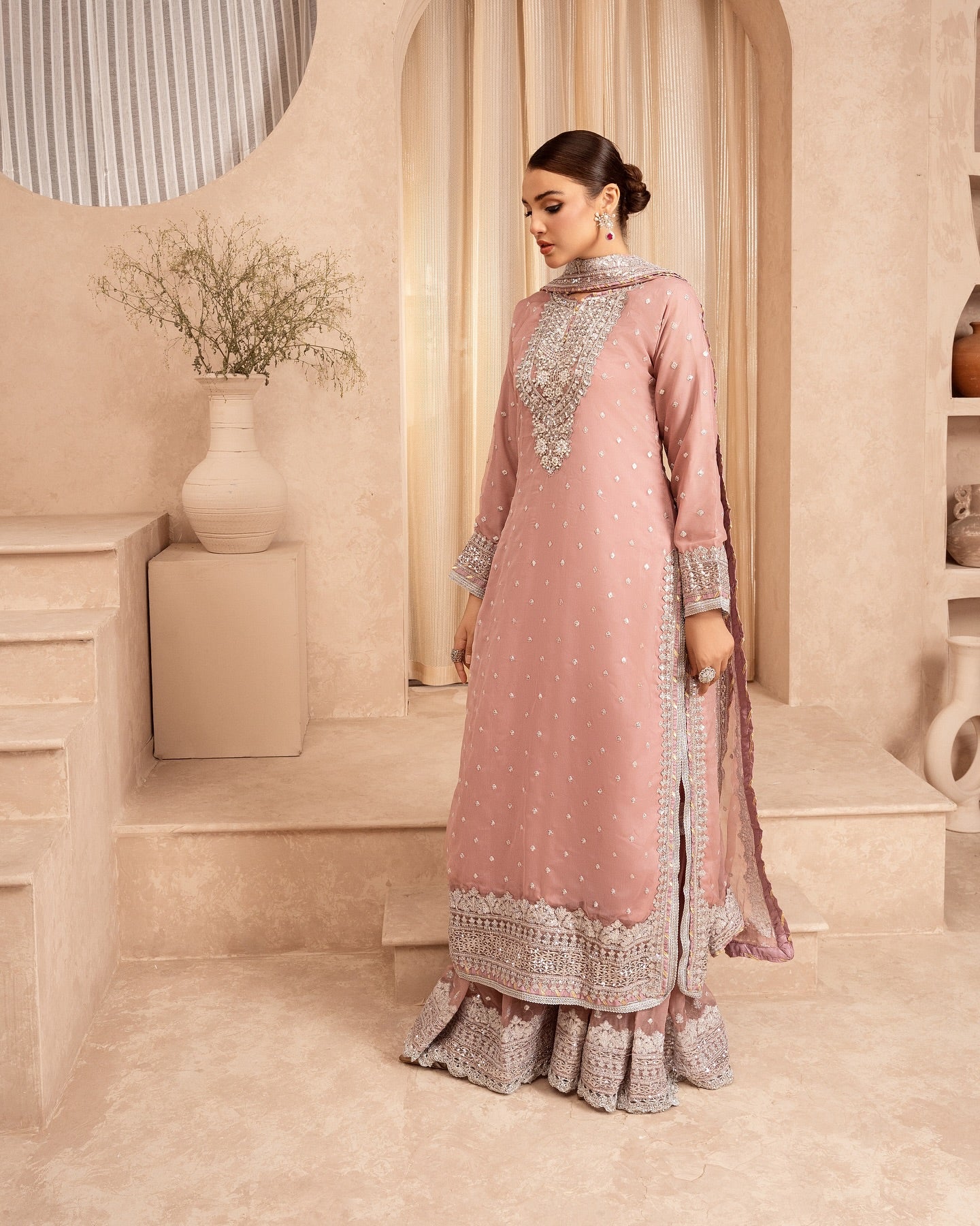 Chiffon Embellished 3-Piece Gharara Suit - Pink