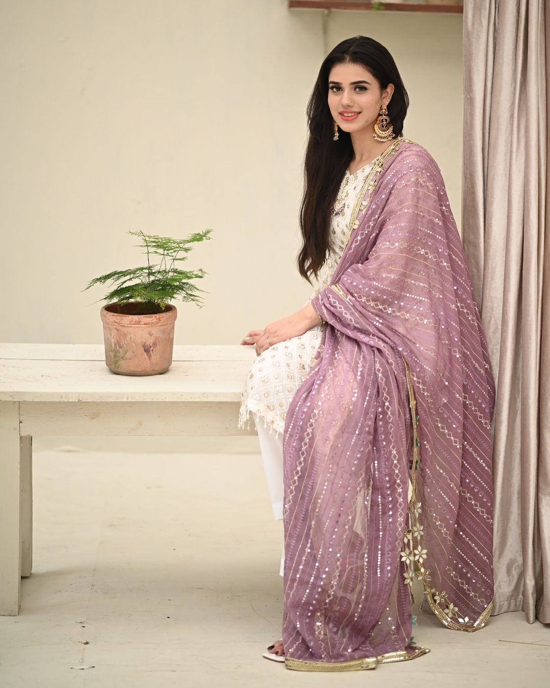 Chiffon Embroidered & Embellished 3-Piece Suit - Lilac