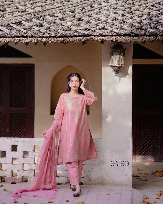 Pink Embroidered By Uzair Arts