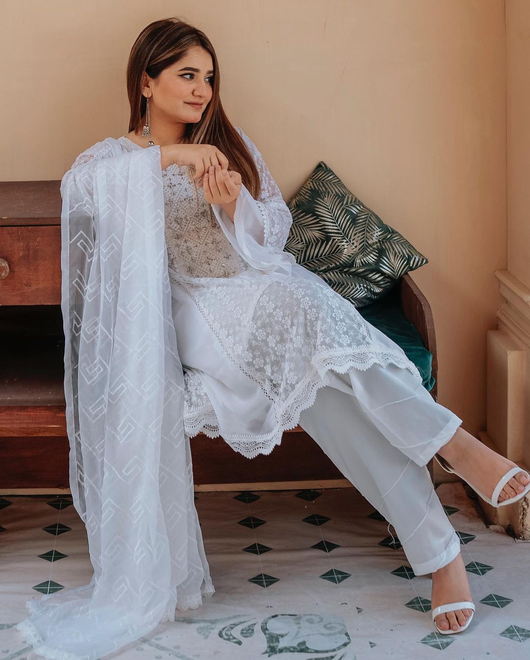 White Embroidered Suit by Uzair Arts